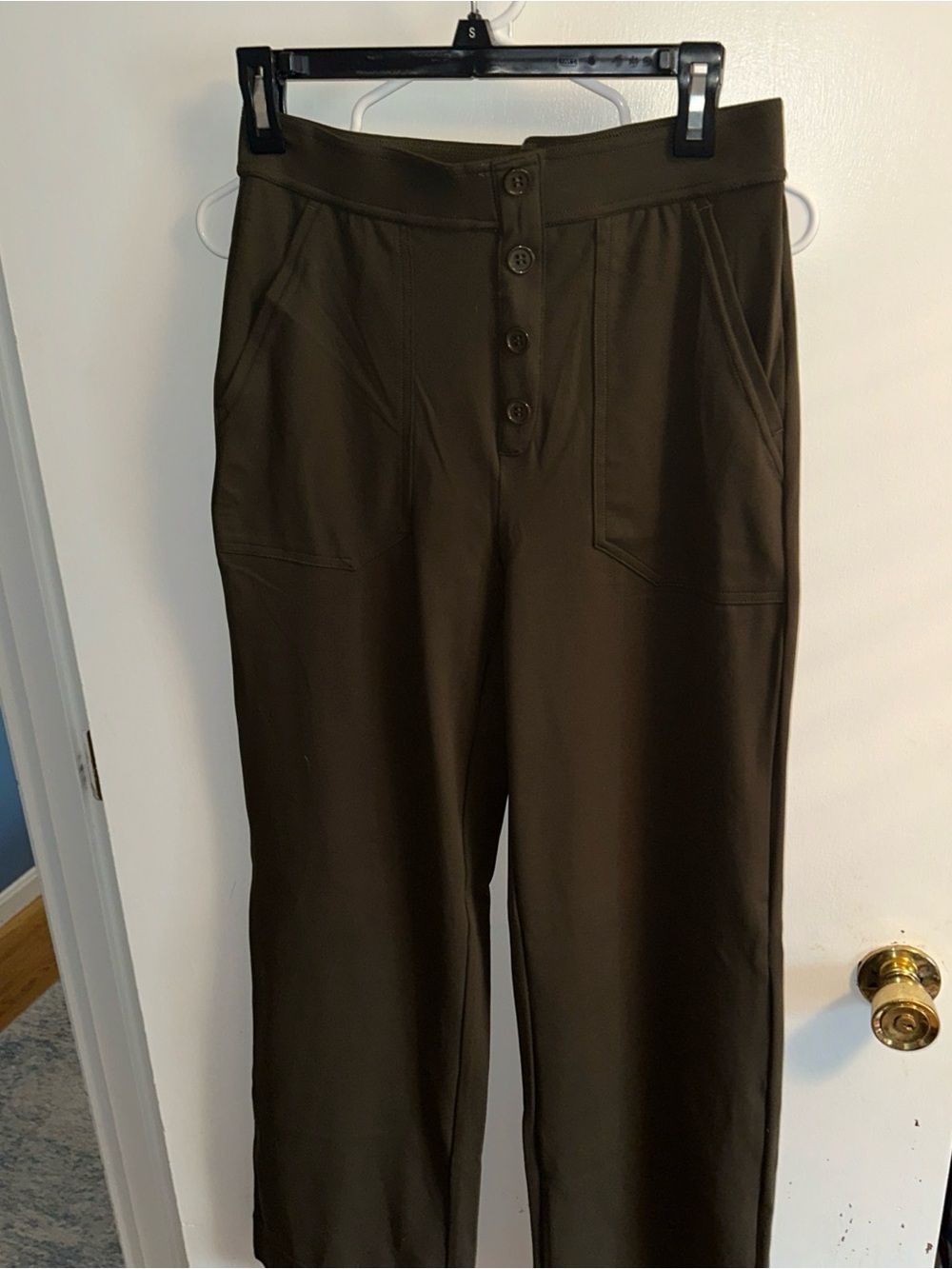 Halara High-Waist Button Front Pants — Olive Green
